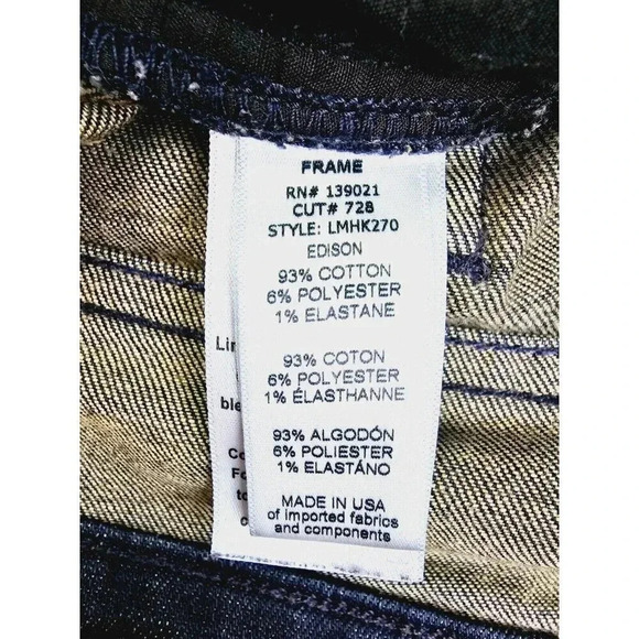 Frame Size 32X33 Men's L'Homme Skinny Blue Denim 5 Pocket Jeans Made in The USA - Picture 7 of 13